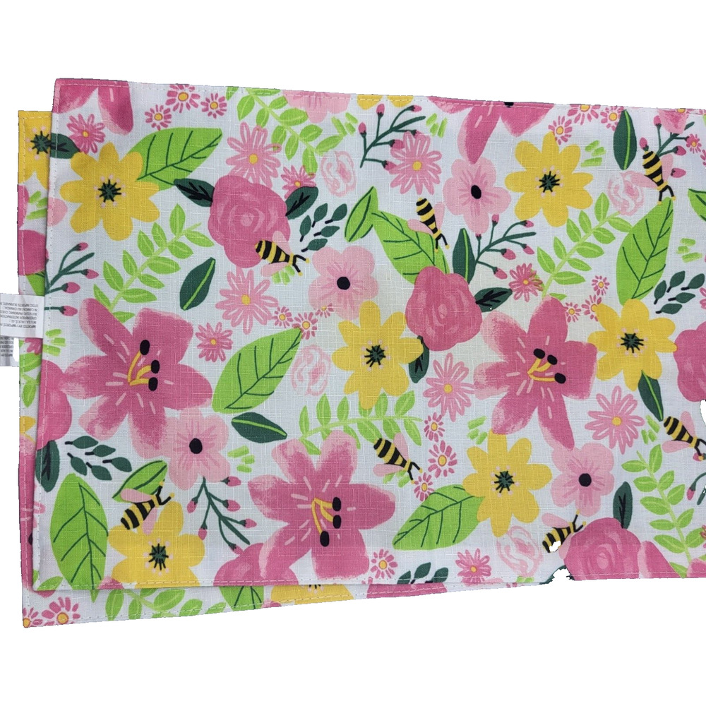 Spring Flowers Cloth Placemat Green Back Polyester 18x12" Set of 2